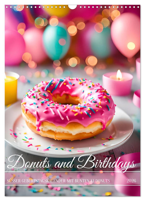 Donuts and Birthdays, sweet birthday calendar with colorful AI donuts (CALVENDO Monthly Calendar 2026)
