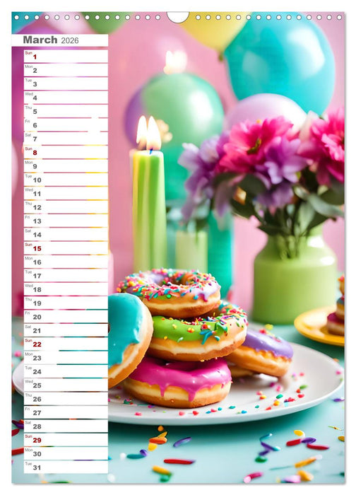 Donuts and Birthdays, sweet birthday calendar with colorful AI donuts (CALVENDO Monthly Calendar 2026)
