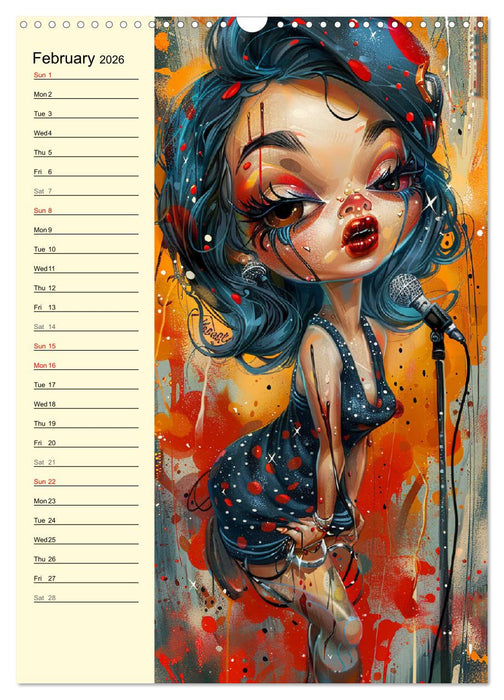 Rockabilly. Strange comic art girls in 50s style (CALVENDO Monthly Calendar 2026)