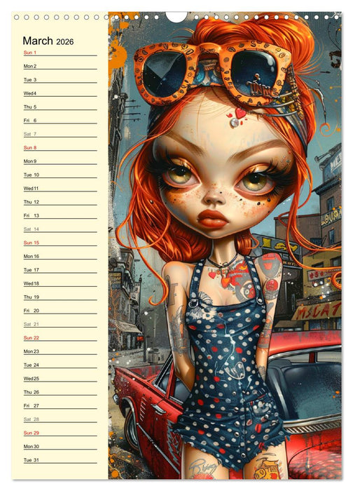 Rockabilly. Strange comic art girls in 50s style (CALVENDO Monthly Calendar 2026)
