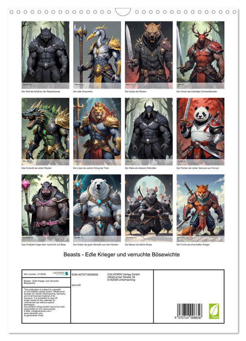 Beasts - Noble warriors and wicked villains (CALVENDO Monthly Calendar 2026)