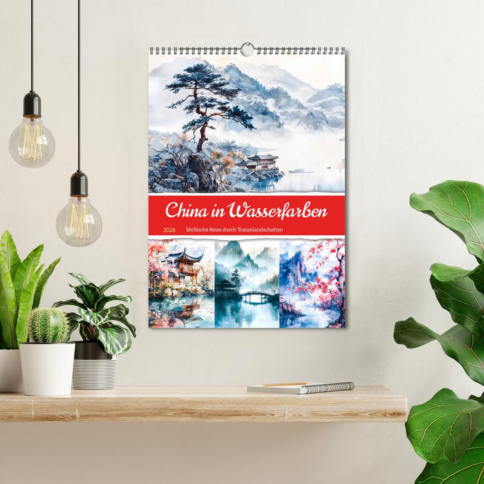 China in watercolors - Idyllic journey through dream landscapes (CALVENDO Monthly Calendar 2026)