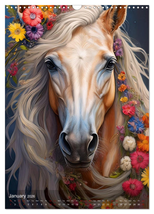 Horses in the magic of flowers - flowery portraits of noble four-legged friends (CALVENDO Monthly Calendar 2026)