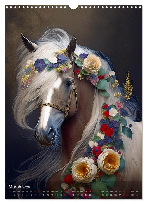 Horses in the magic of flowers - flowery portraits of noble four-legged friends (CALVENDO Monthly Calendar 2026)