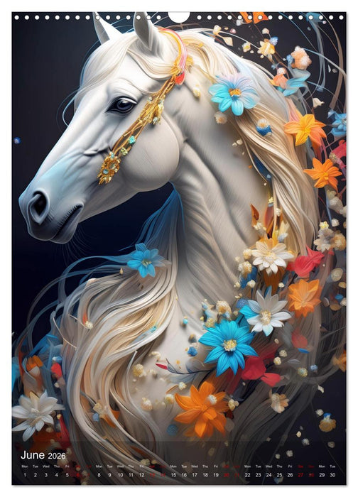 Horses in the magic of flowers - flowery portraits of noble four-legged friends (CALVENDO Monthly Calendar 2026)