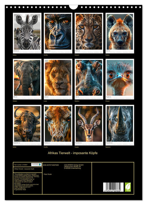 Africa's wildlife - impressive heads (CALVENDO Monthly Calendar 2026)