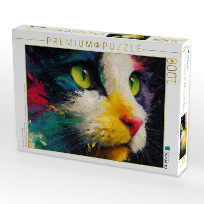 Bunte Katze in Aquarell-Optik - CALVENDO Foto-Puzzle'