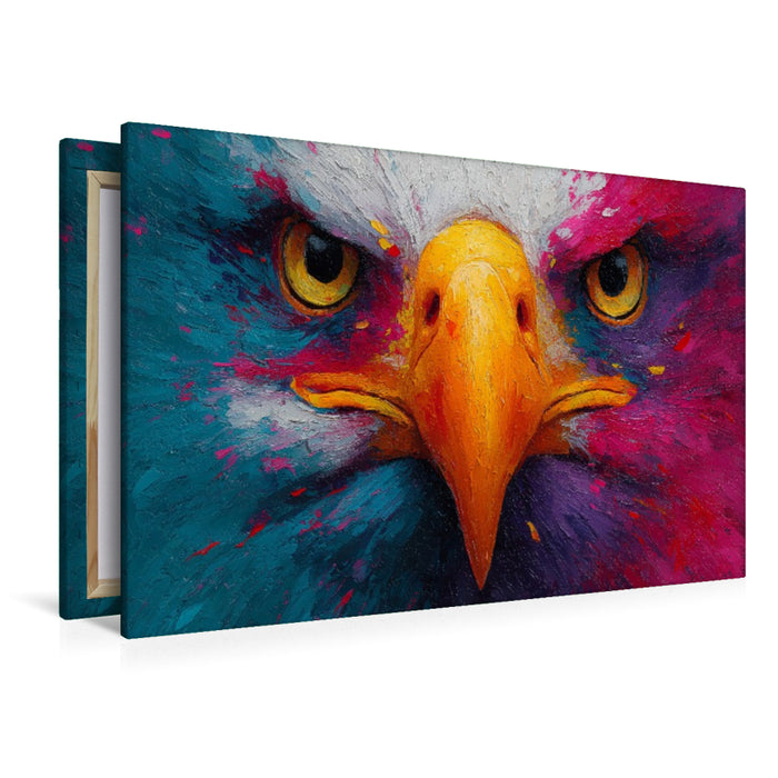Premium Textil-Leinwand Kraftvolles Adlerportrait in Acryl-Optik