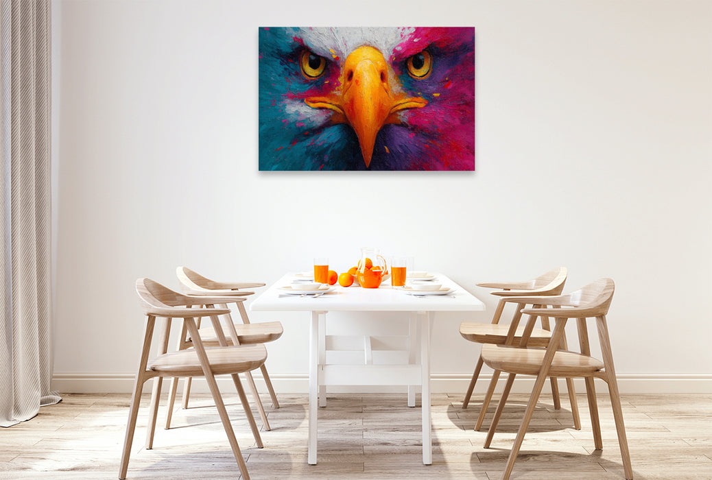 Premium Textil-Leinwand Kraftvolles Adlerportrait in Acryl-Optik