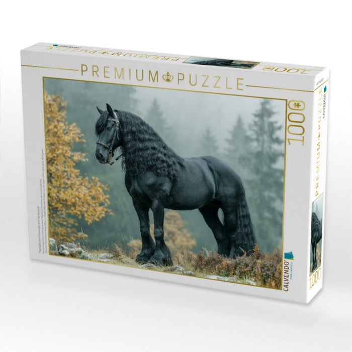 Majestätisches Friesenpferd im Herbstwald - CALVENDO Foto-Puzzle'