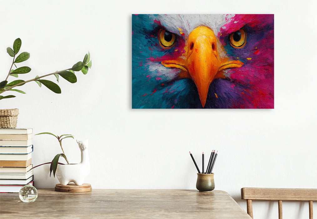 Premium Textil-Leinwand Kraftvolles Adlerportrait in Acryl-Optik