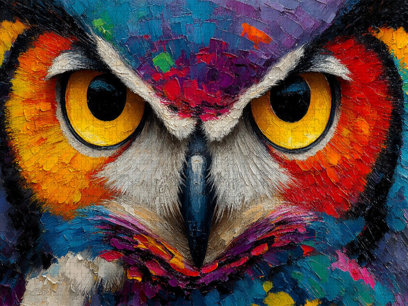 Bunte Aquarell Eule mit intensivem Blick - CALVENDO Foto-Puzzle'