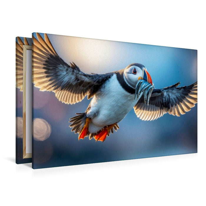 Premium Textil-Leinwand Ein Schnabel voller Fisch