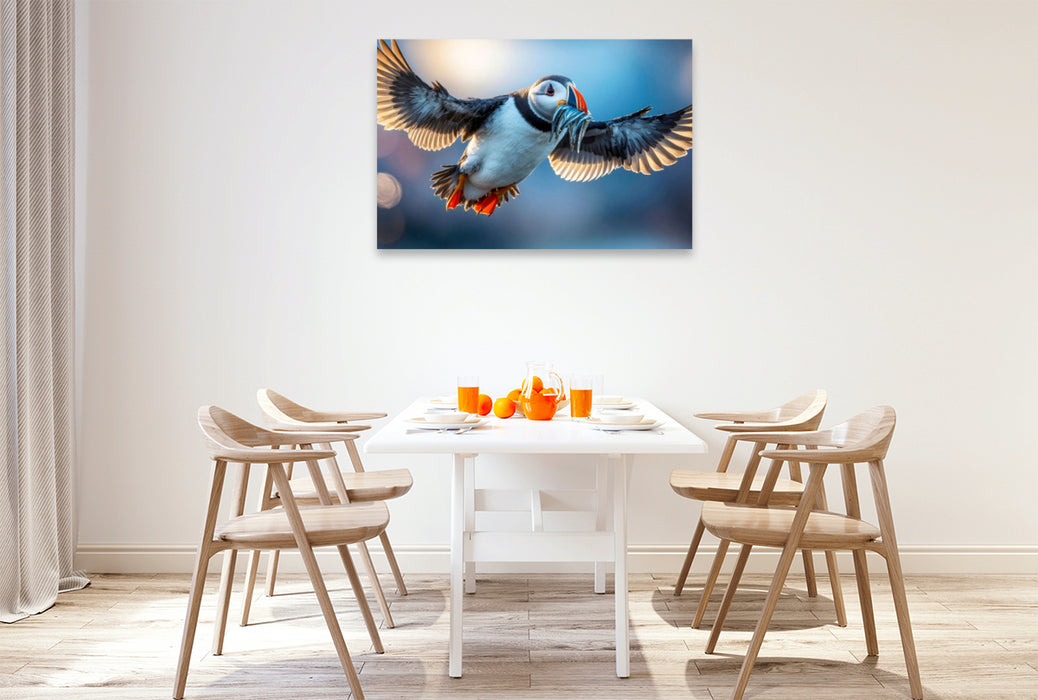 Premium Textil-Leinwand Ein Schnabel voller Fisch