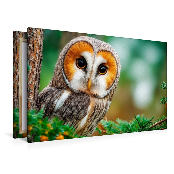 Premium Textil-Leinwand Eine aufmerksame Schleiereule