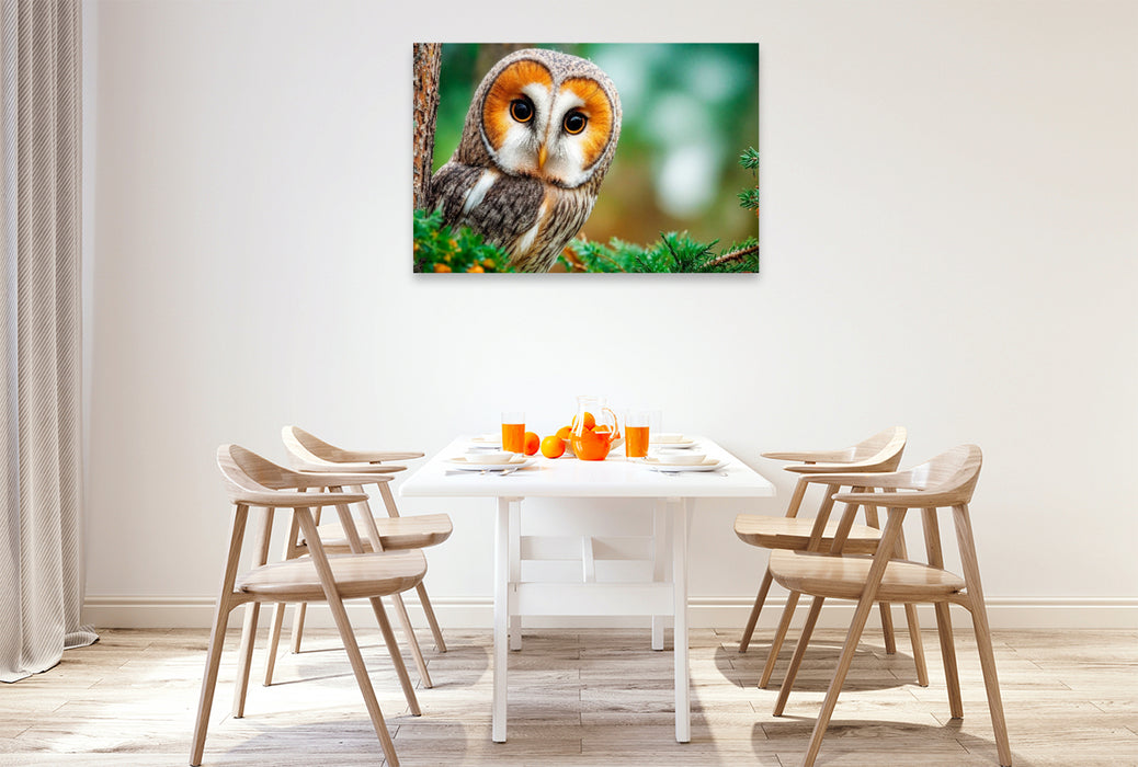 Premium Textil-Leinwand Eine aufmerksame Schleiereule