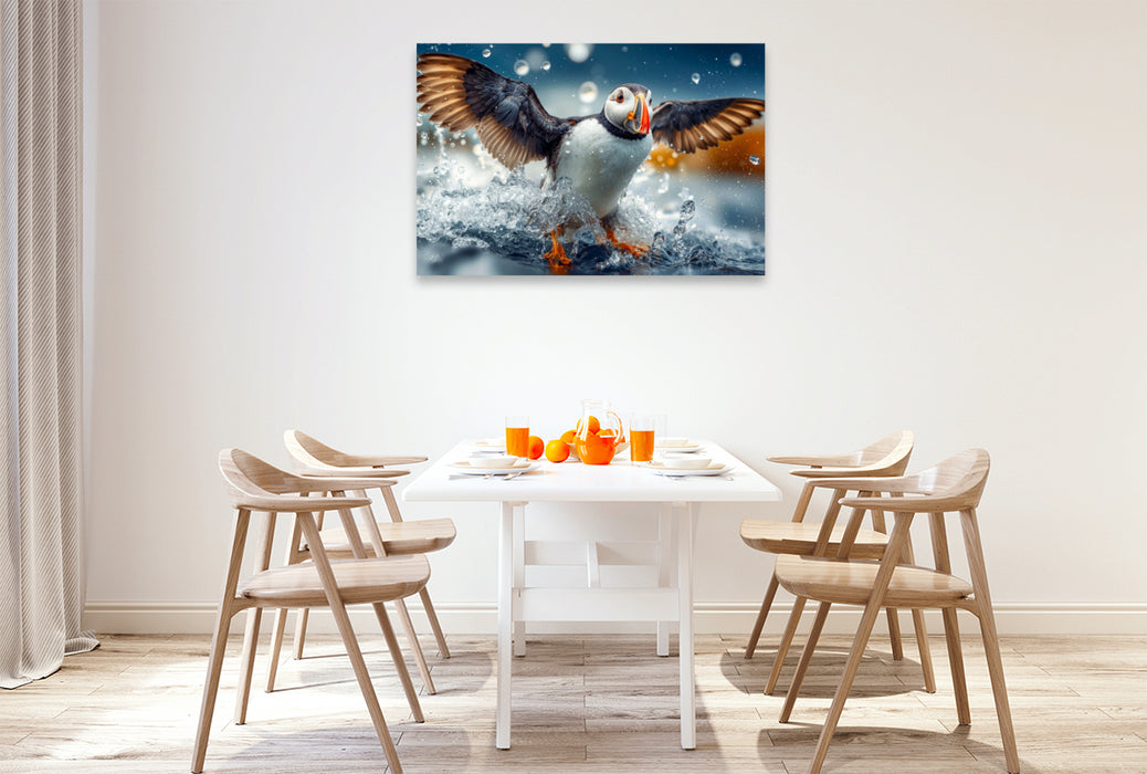 Premium Textil-Leinwand Eine grandiose Wasserlandung