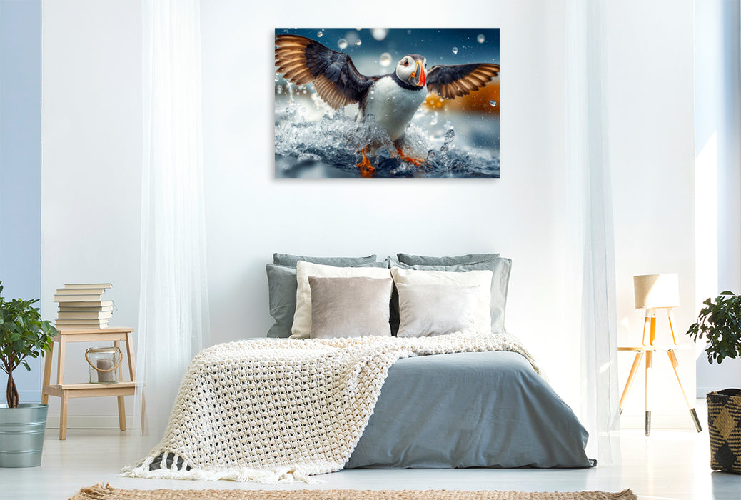 Premium Textil-Leinwand Eine grandiose Wasserlandung