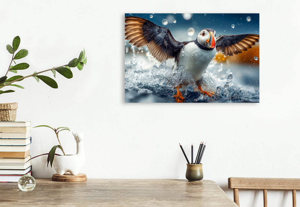Premium Textil-Leinwand Eine grandiose Wasserlandung