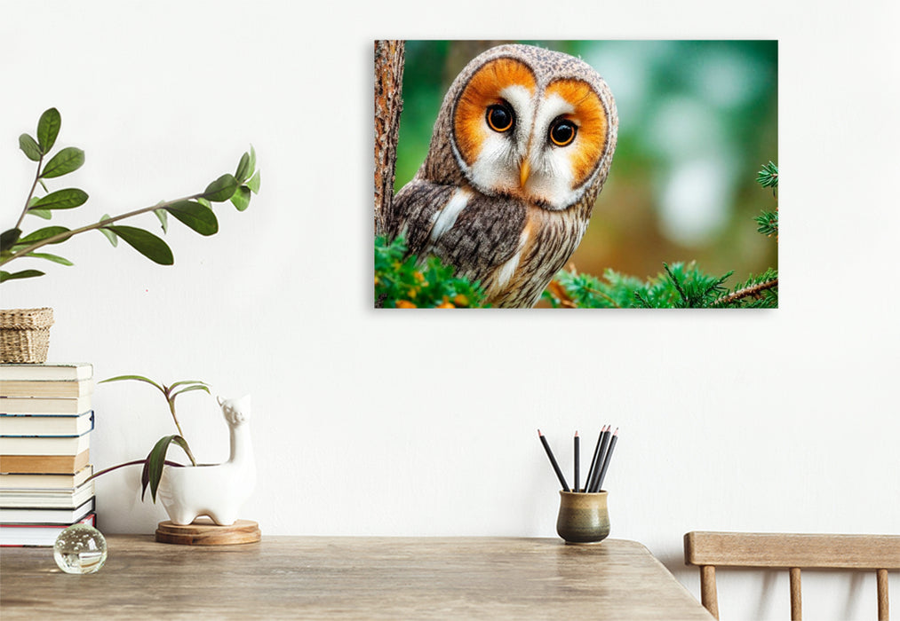 Premium Textil-Leinwand Eine aufmerksame Schleiereule
