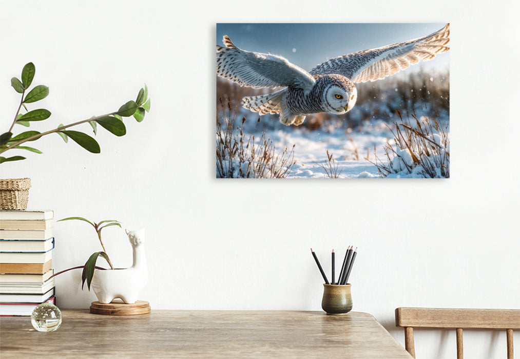 Premium Textil-Leinwand Die Schneeeule - ihr Zuhause sind die Polarregionen