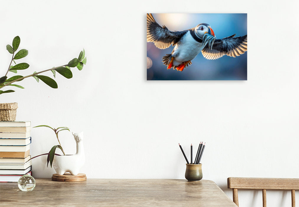 Premium Textil-Leinwand Ein Schnabel voller Fisch