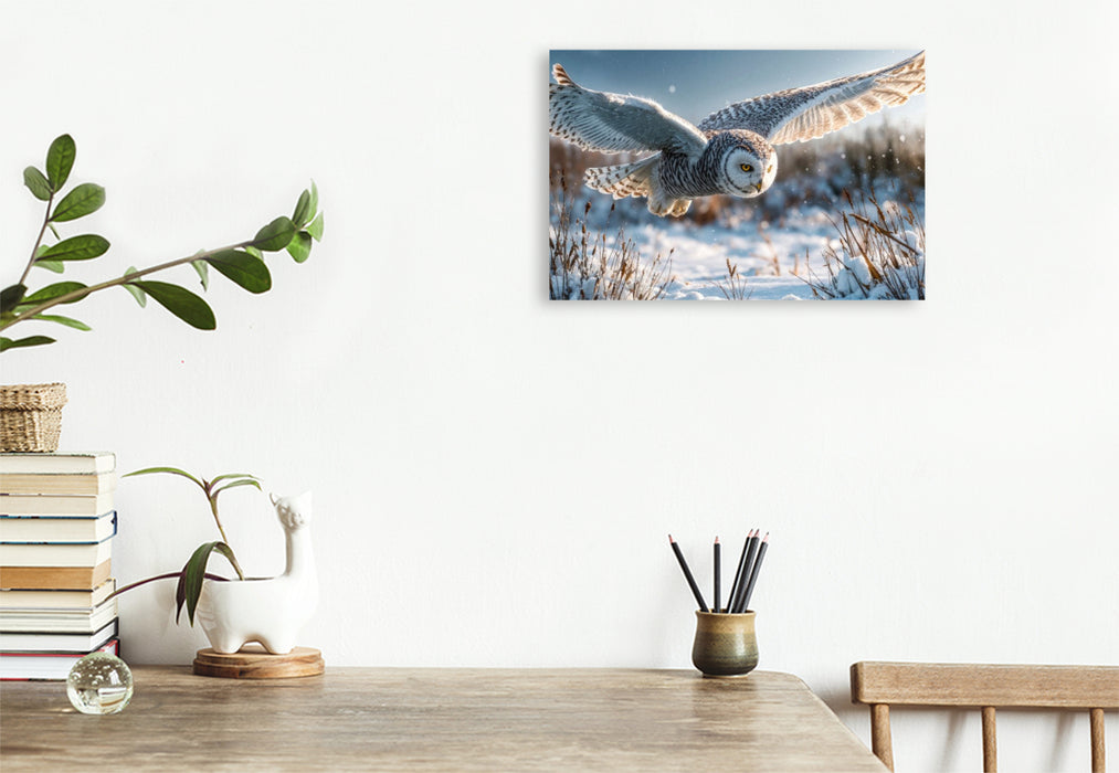 Premium Textil-Leinwand Die Schneeeule - ihr Zuhause sind die Polarregionen