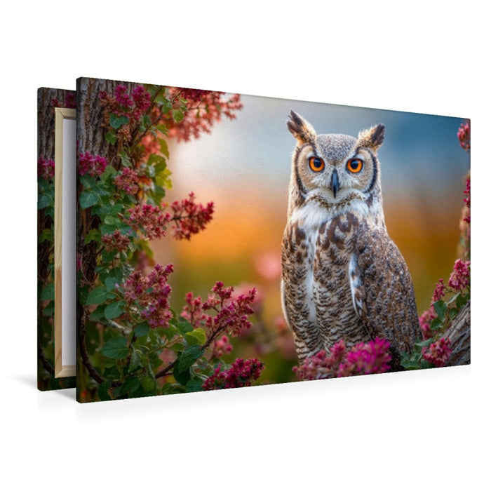 Premium Textil-Leinwand Der Uhu auf der Lauer