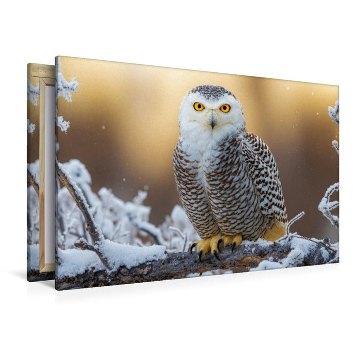 Premium Textil-Leinwand Eine aufmerksame Schneeeule