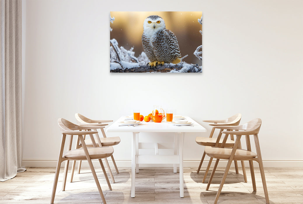 Premium Textil-Leinwand Eine aufmerksame Schneeeule