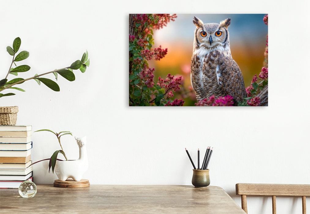 Premium Textil-Leinwand Der Uhu auf der Lauer