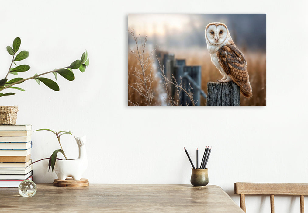 Premium Textil-Leinwand Die Schleiereule, lautlos und anmutig