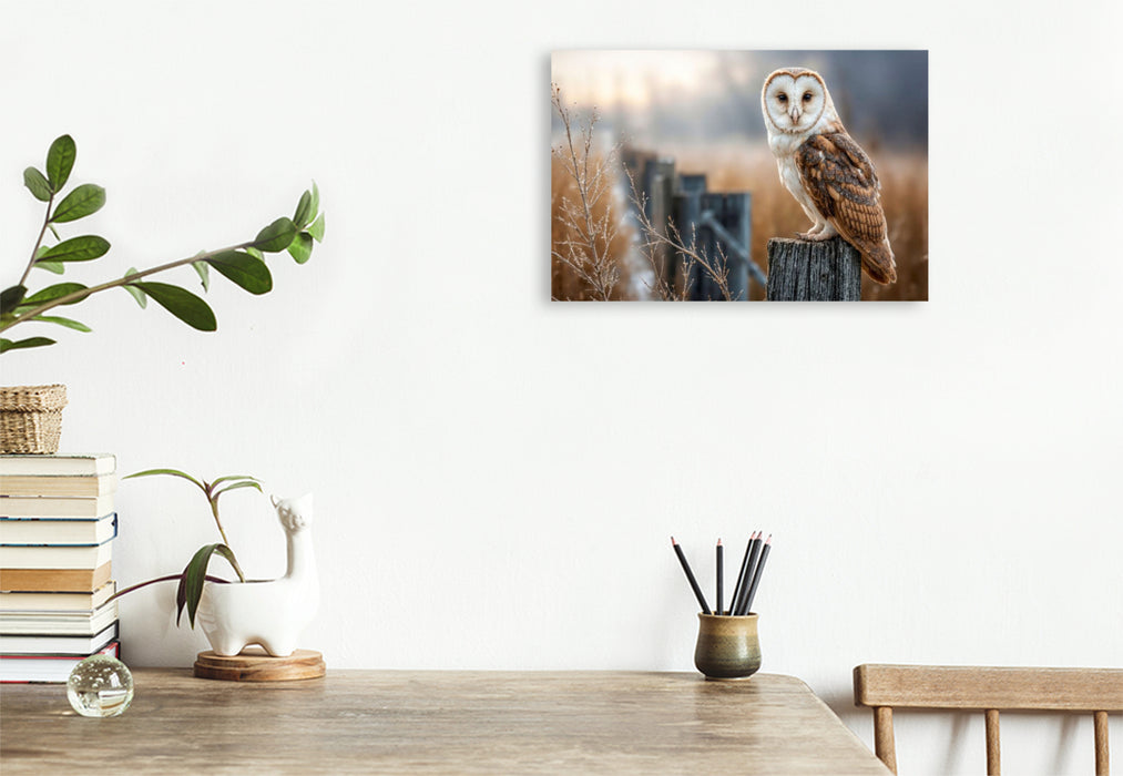 Premium Textil-Leinwand Die Schleiereule, lautlos und anmutig