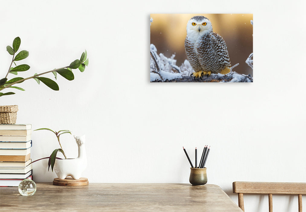 Premium Textil-Leinwand Eine aufmerksame Schneeeule