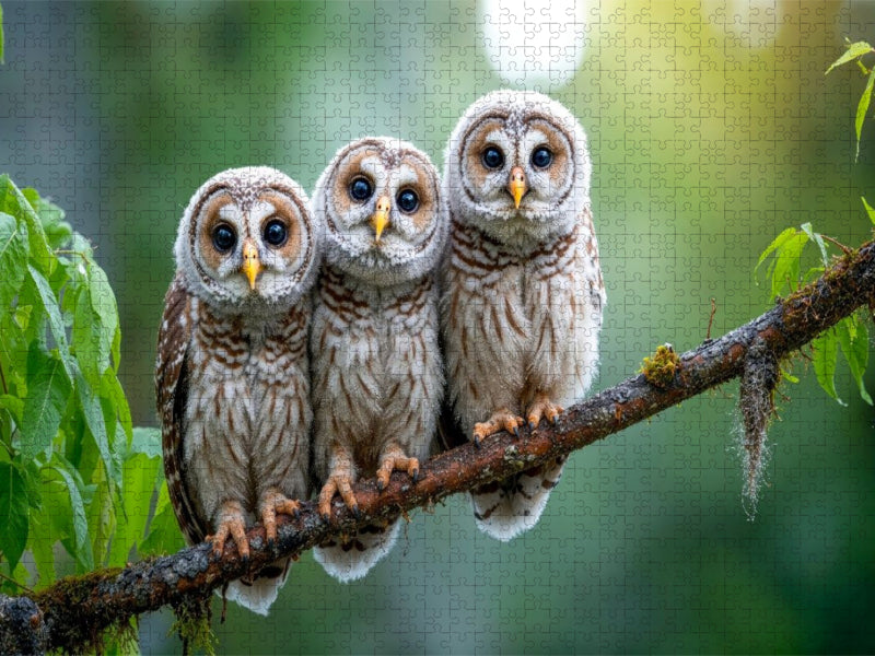 Drei kleine Käuzchen auf dem Ast - CALVENDO Foto-Puzzle'