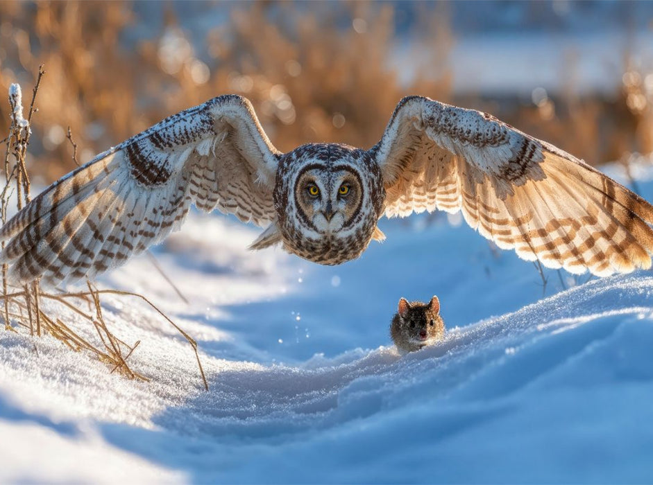 Eine Sumpfohreule gleitet durch den Winter - CALVENDO Foto-Puzzle'