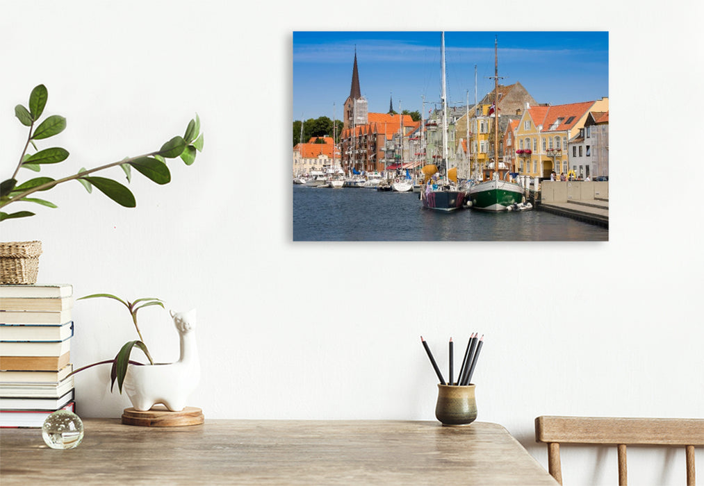Premium Textil-Leinwand Segelboote am Hafen von Sonderborg, Dänemark