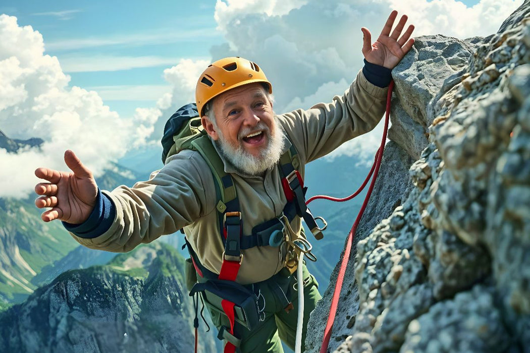 Premium Textil-Leinwand Gipfelstürmer im Alter