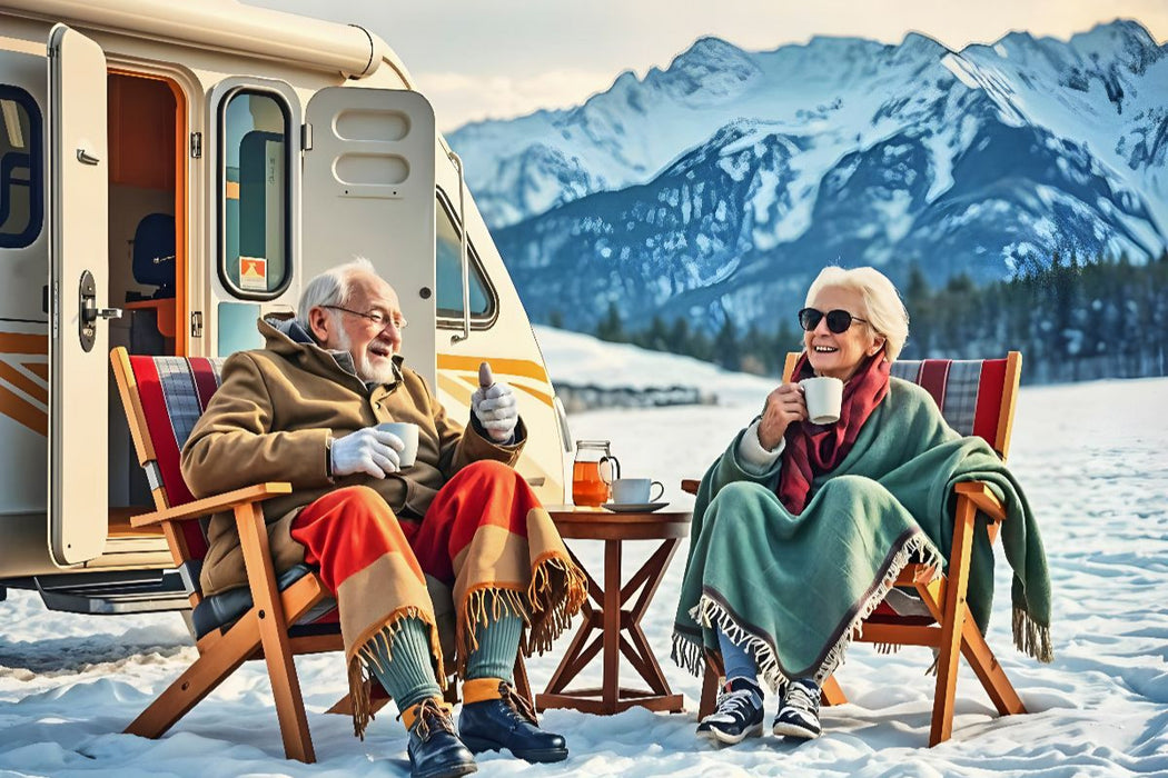 Premium Textil-Leinwand Wintercamping mit Humor