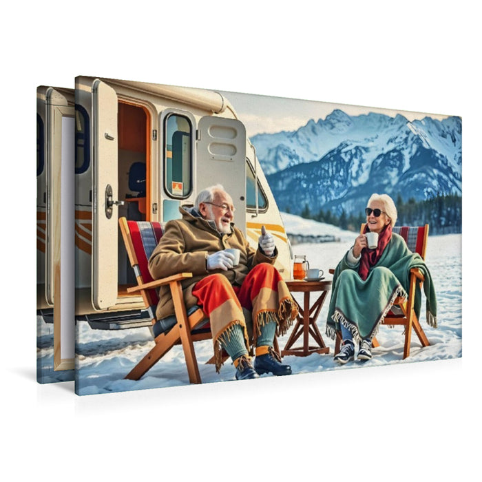Premium Textil-Leinwand Wintercamping mit Humor