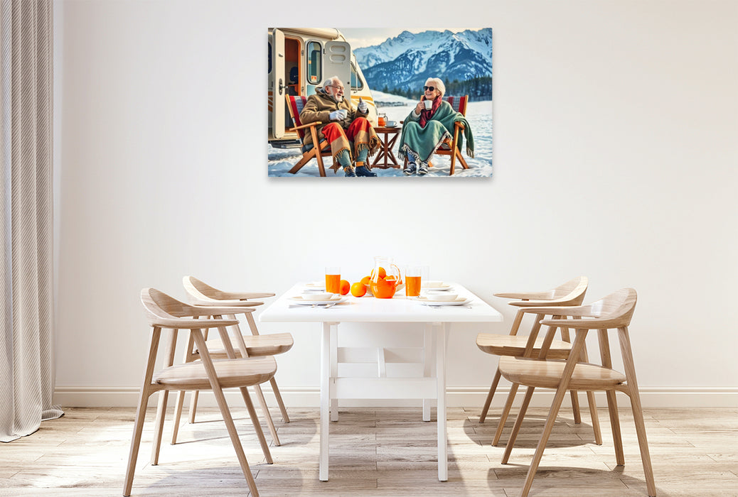 Premium Textil-Leinwand Wintercamping mit Humor