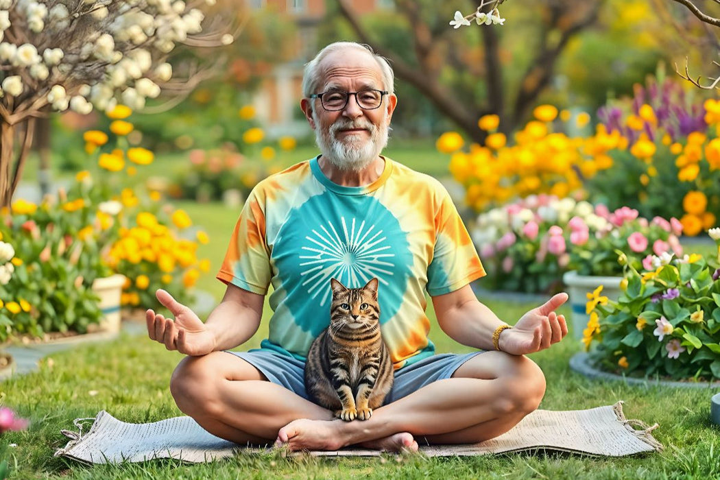 Premium Textil-Leinwand Om statt Ojemine - Yoga mit Katze