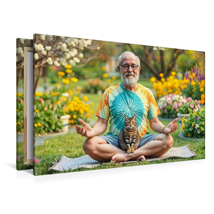 Premium Textil-Leinwand Om statt Ojemine - Yoga mit Katze