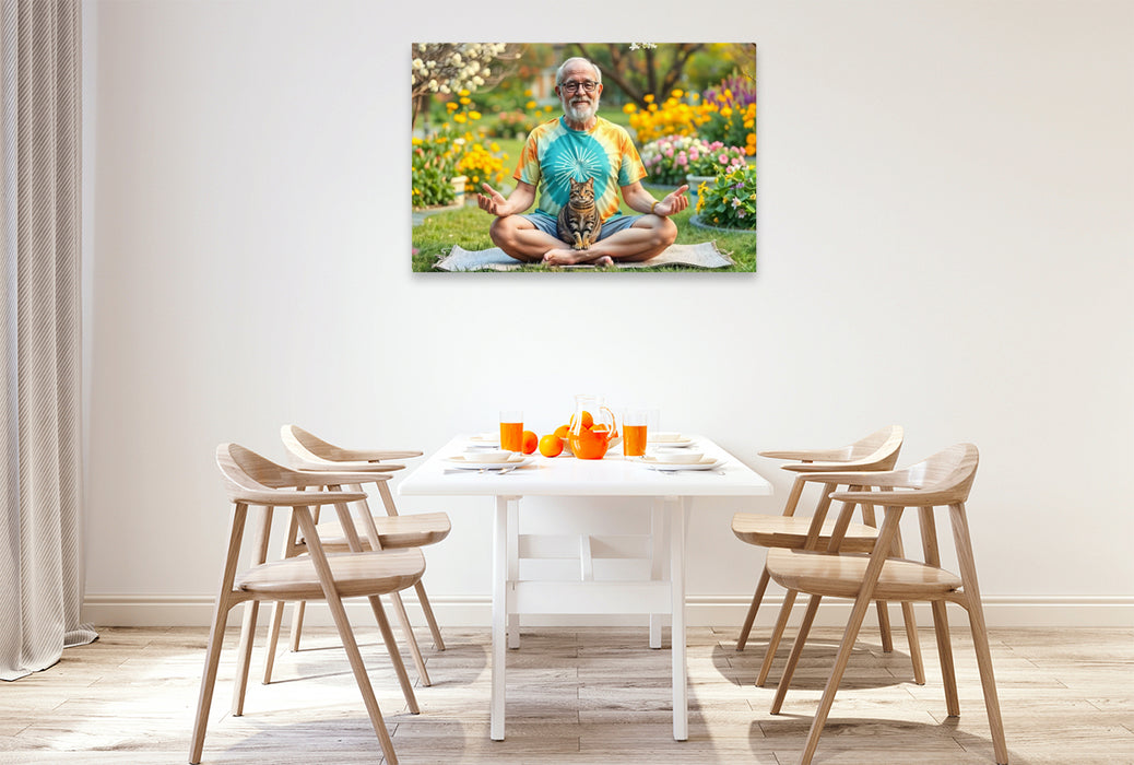 Premium Textil-Leinwand Om statt Ojemine - Yoga mit Katze