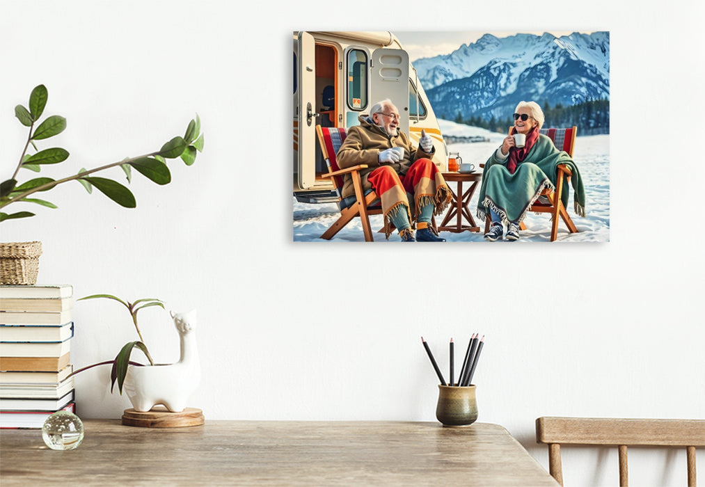 Premium Textil-Leinwand Wintercamping mit Humor