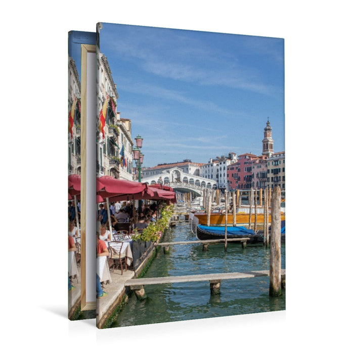 Premium Textil-Leinwand Venedig - Canal Grande und Rialtobrücke