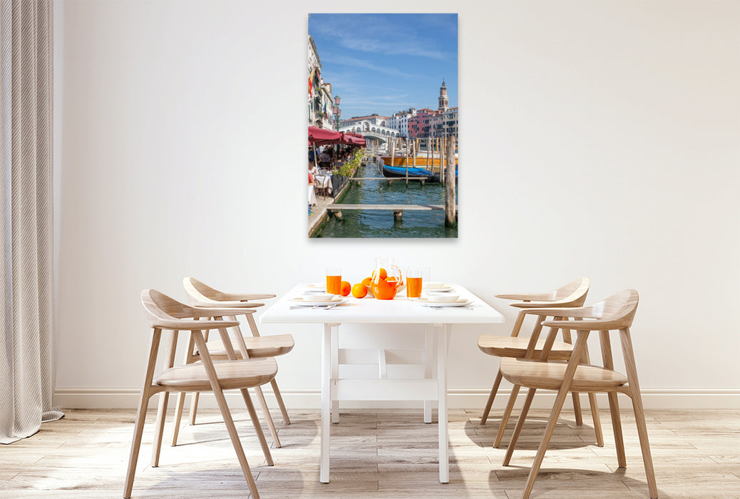 Premium Textil-Leinwand Venedig - Canal Grande und Rialtobrücke