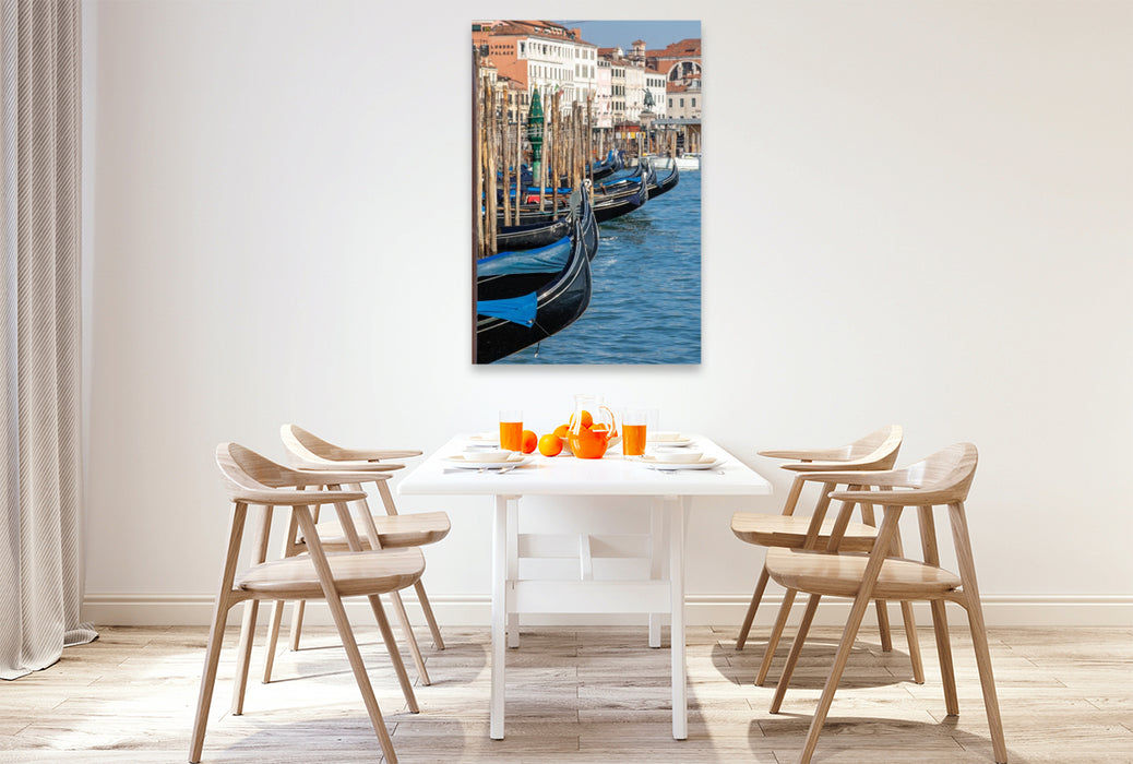 Premium Textil-Leinwand Venedig - Gondeln am Markusplatz