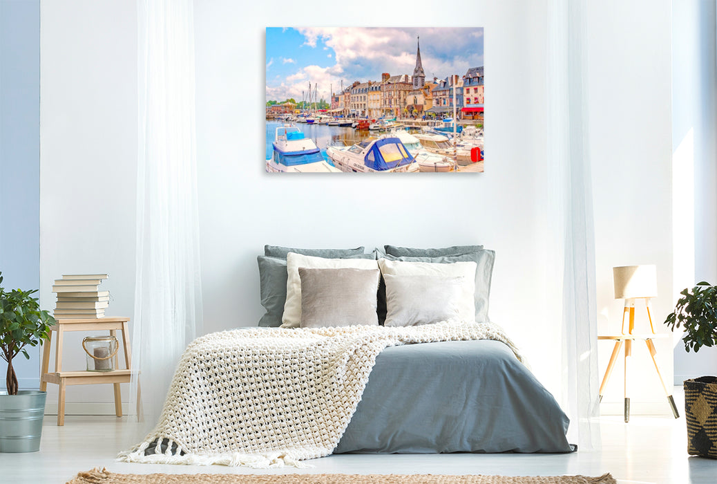 Premium Textil-Leinwand Anlegestelle, Honfleur, Normandie