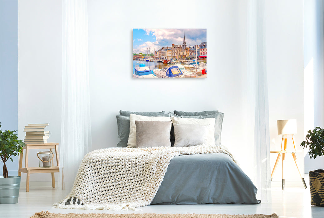 Premium Textil-Leinwand Anlegestelle, Honfleur, Normandie